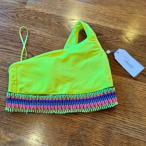 NWT peixoto zoni neon yellow one shoulder bikini with neon stitching | small